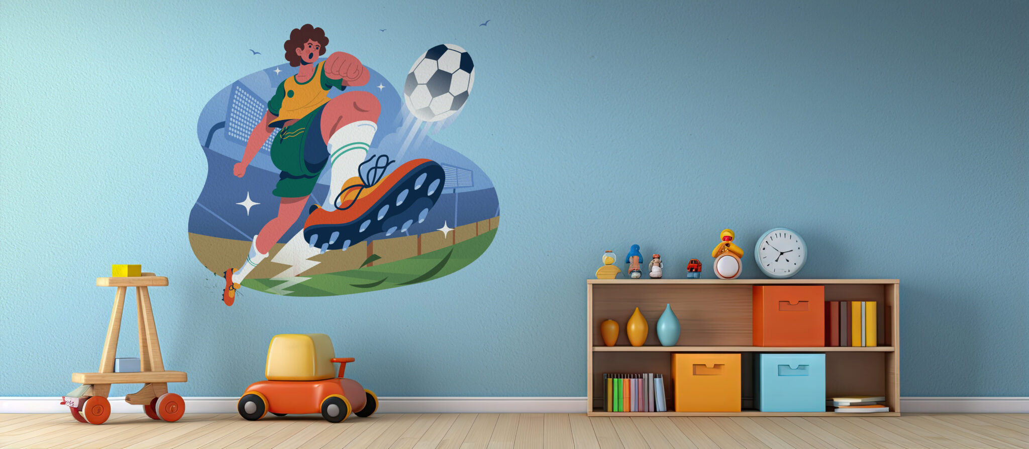 Customizable illustration of a wall mockup in a kids playroom